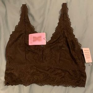 NWT, chocolate brown, long-line, lace bralette. Never worn, only tried on.